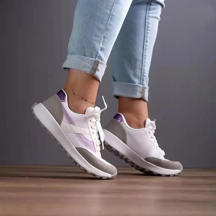2024 Women Sneakers Platform Shoes Leather Patchwork Casual Sport Shoes Ladies Outdoor Running Vulcanized Shoes ZapatillasMujer