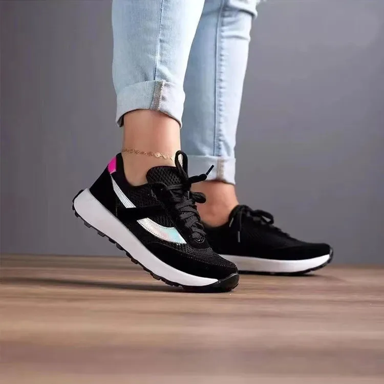 2024 Women Sneakers Platform Shoes Leather Patchwork Casual Sport Shoes Ladies Outdoor Running Vulcanized Shoes ZapatillasMujer