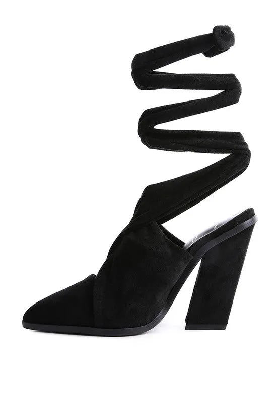 London Rag Wrap Around High Block Heeled Mules